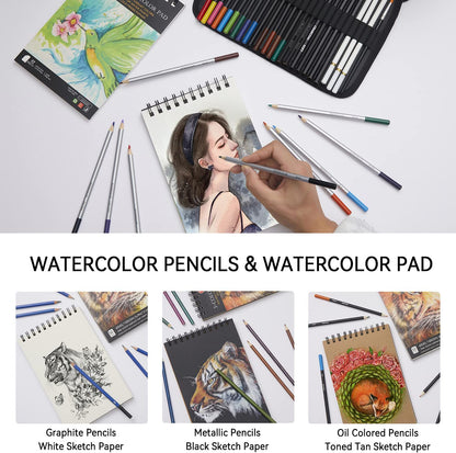 80 Pack Drawing Set Sketching Kit, Pro Art Supplies with 3-Color Sketchbook, Watercolor Pad, Colored, Graphite, Charcoal, Metallic Pencil, for Artist Adults Kids Beginner