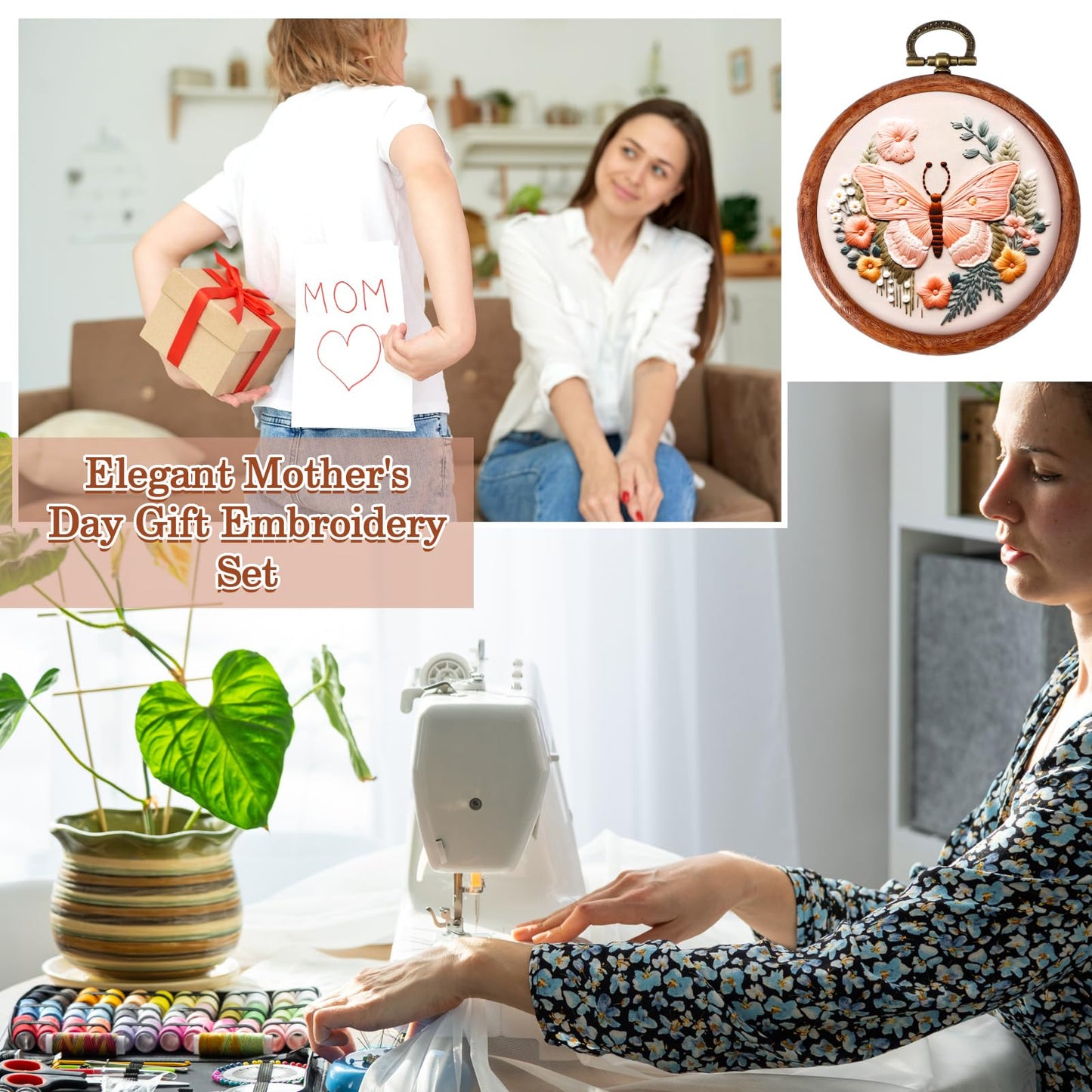 15 Pcs 3 Inch Spring Round Embroidery Hoops Frame Circle Rubber Hoops Ring Display Cross Stitch Ornament Imitated Wood Frame Kits for Mothers's Day Craft Sewing DIY Hanging Gifts