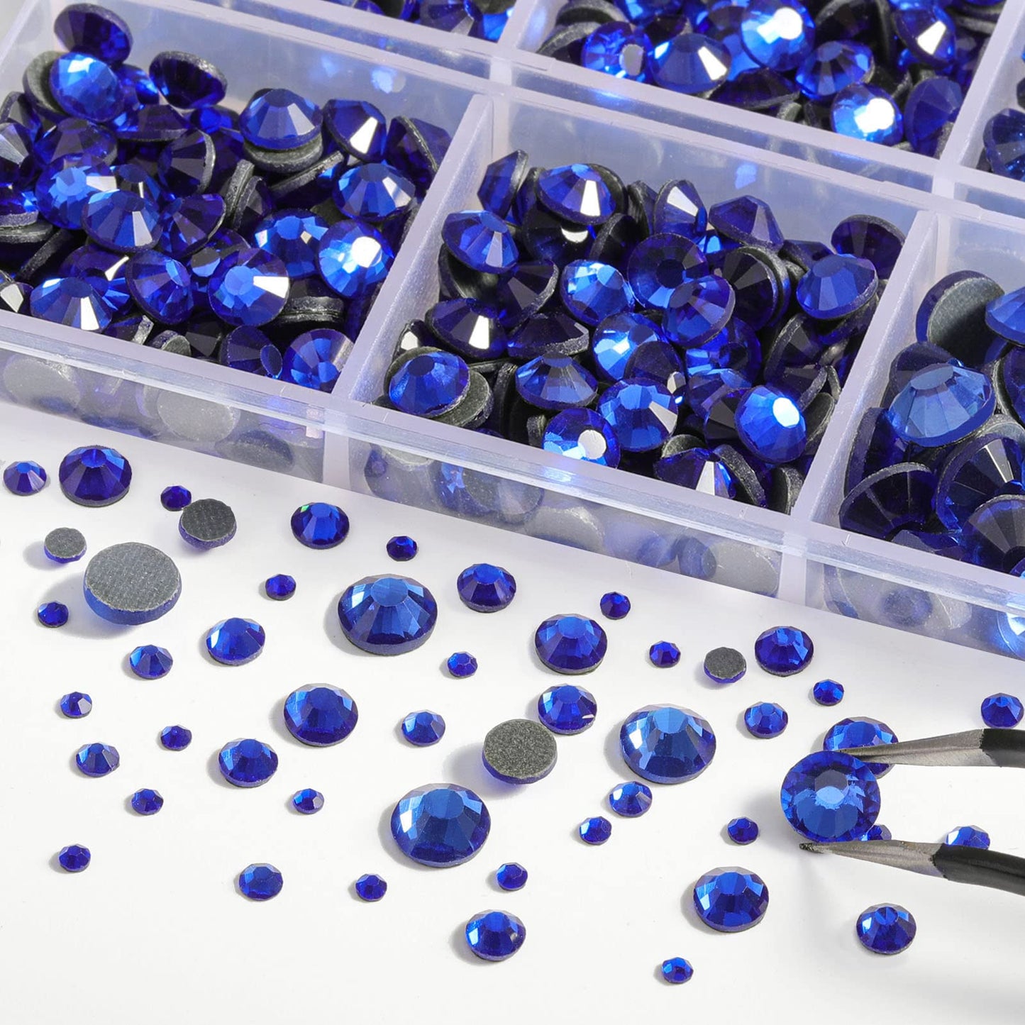 6736pcs Hotfix Rhinestones Flatback,Royal Blue Rhinestones for Crafts Clothes Mixed 5 Sizes, Hotfix Crystals with Tweezers and Wax Pencil Kit, SS6-SS30,Sapphire