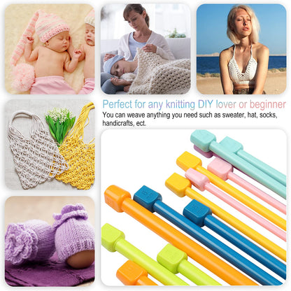14PCS Plastic Knitting Needles for Beginner and Kids, 10 inch Long Straight Knitting Needles Single Pointed Needles Colorful Knit Needle Set Knitting Kit DIY Craft Yarn Weaving Tool,4mm to 10mm