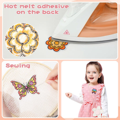 60pcs Hippie Embroidered Patches Random Assorted Styles Hippie Theme Iron on Patches for Girls, Wonmen DIY Sew Applique Repair Patch Cute Sew on Patches for Backpacks Pants Clothes Jeans