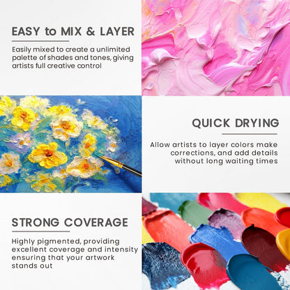 40 Pcs Acrylic Paint Set with 12 Brushes, 2 Knives & Palette - 24 Colors (2oz/60ml) for Adults, Kids, Artists & Beginners - Easter Basket Stuffers, Rock & Egg Painting Kit