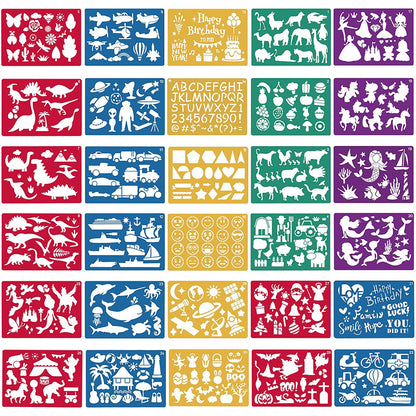 30 Pieces Drawing Stencils Set for Kids, Plastic Drawing Painting Stencil Templates for Kids Crafts School Art Projects, Journal Stencil with 400+ Images
