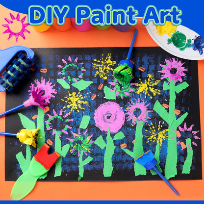 Kids Paint Brushes, 12 Pack Washable Painting Brushes for Toddlers Kids Early Learning Toys Foam Roller Sponge Arts Crafts Gift