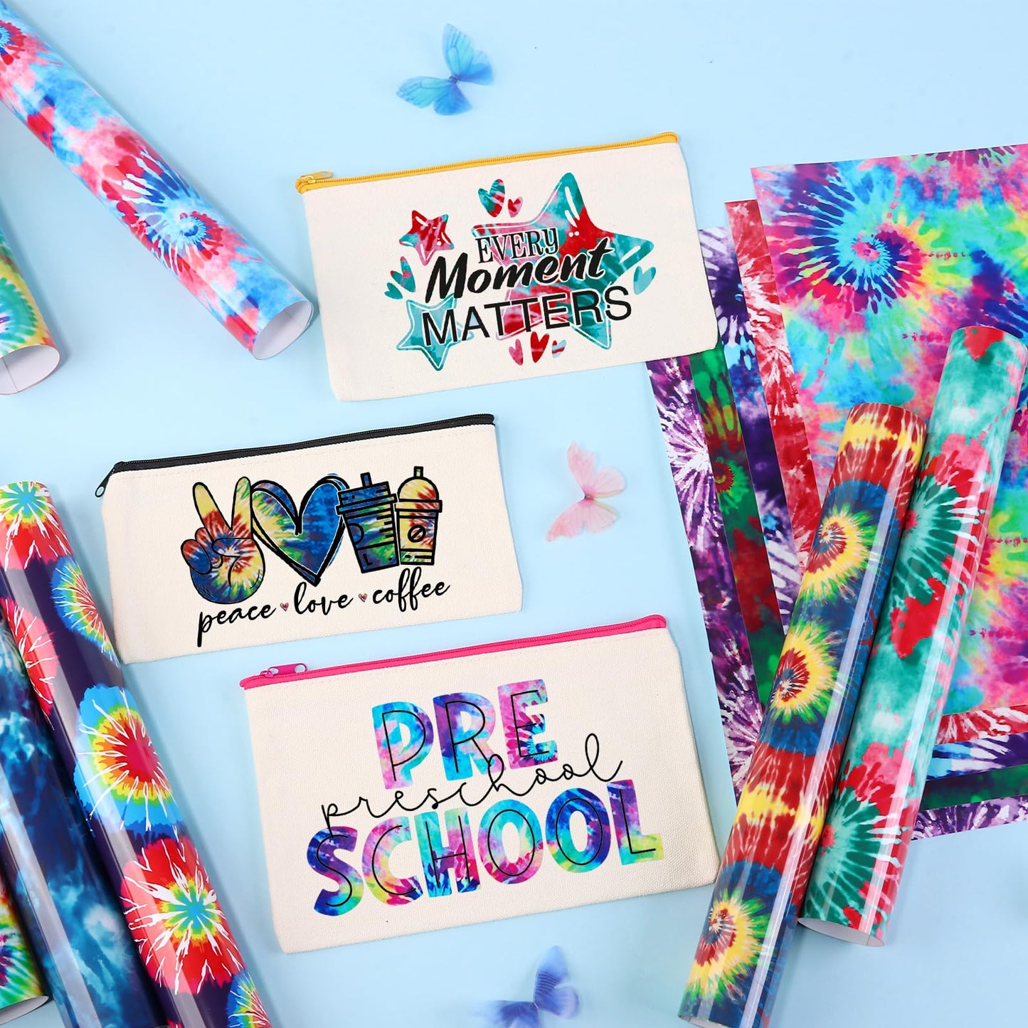 Tie Dye HTV Heat Transfer Vinyl - 12 Sheets Bundle, 10x12 Inch, Watercolor Swirl Patterned HTV for T-Shirts, Compatible with Cricut or Silhouette Cameo