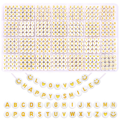 1400pcs Round Letter Beads for Jewelry Making, 28 Style Gold A-Z Alphabet Acrylic Beads Kits Heart Beads for Bracelets Making (4 * 7mm)