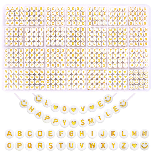 1400pcs Round Letter Beads for Jewelry Making, 28 Style Gold A-Z Alphabet Acrylic Beads Kits Heart Beads for Bracelets Making (4 * 7mm)