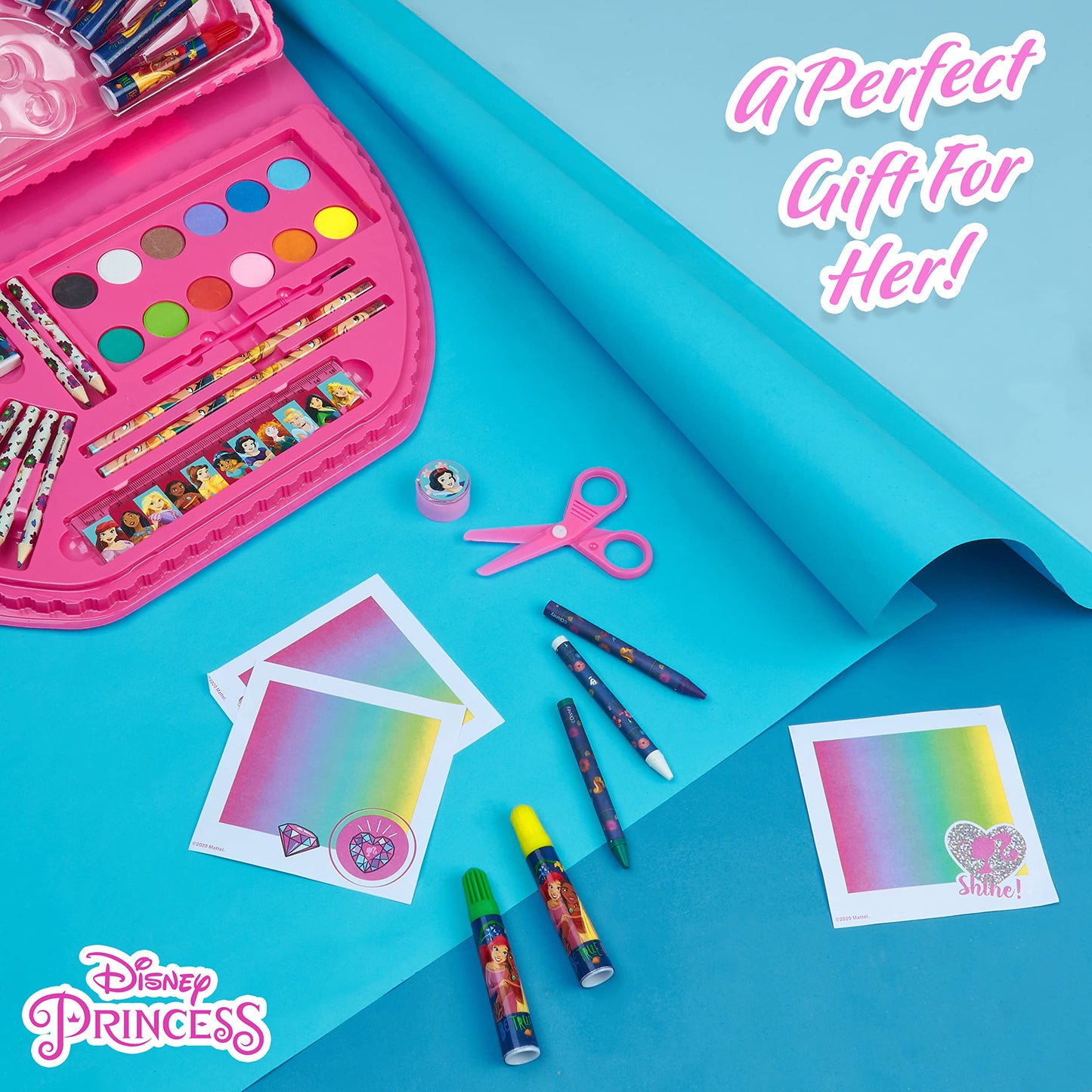 Stitch Kids Art Set 40 Plus Pieces Princess Kids Colouring Sets Paints Colouring Pencils Markers Crayons Travel Art Supplies Gifts for Kids (Pink Princess Set)