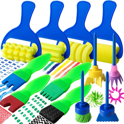 Kids Paint Brushes, 12 Pack Washable Painting Brushes for Toddlers Kids Early Learning Toys Foam Roller Sponge Arts Crafts Gift