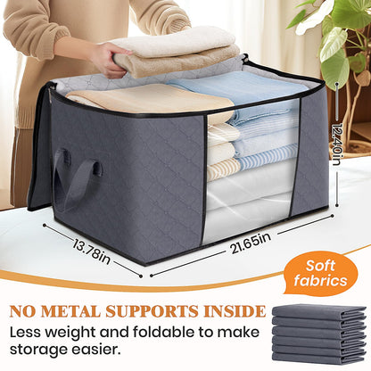 6 Pack Clothes Storage, Foldable Thick Fabric Blanket Storage Bags, Containers for Organizing Bedroom, Closet, Clothing, Comforter,Closet Organization with Handle,Grey