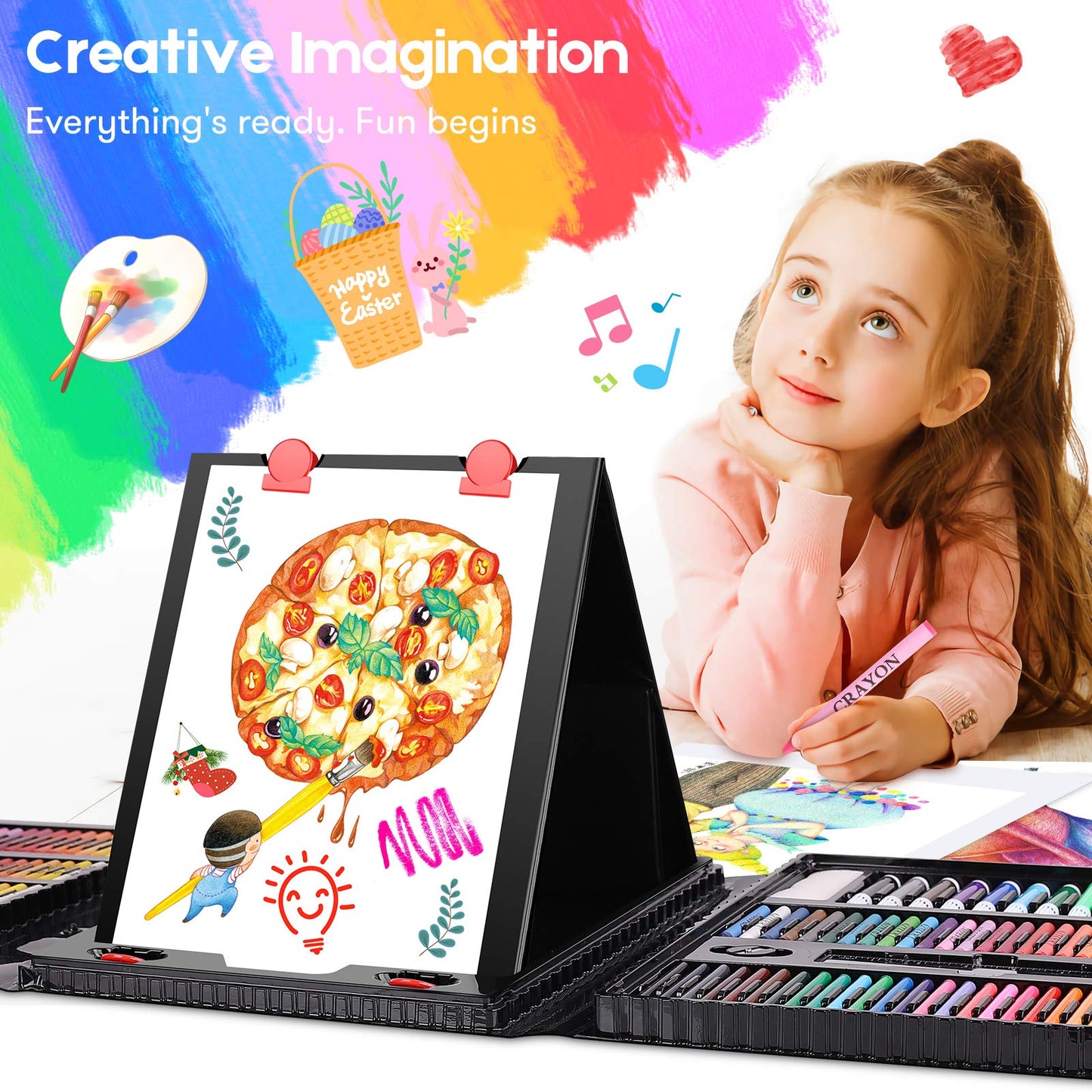 Art Kit, 251-Pack Art Supplies Drawing Kits, Arts and Crafts Gifts Box for Kids Teen Girls Boys, Art Set Case with Trifold Easel, Scratch Paper, Sketch Pad, Coloring Book, Crayons, Pencils