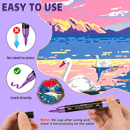 72 Colors Acrylic Paint Pens, 36 Pack Dual Tip Acrylic Paint Pens Markers for Rock Painting, Wood, Stone, Canvas, Ceramic, Glass Surfaces, DIY Crafting & Art Supplies