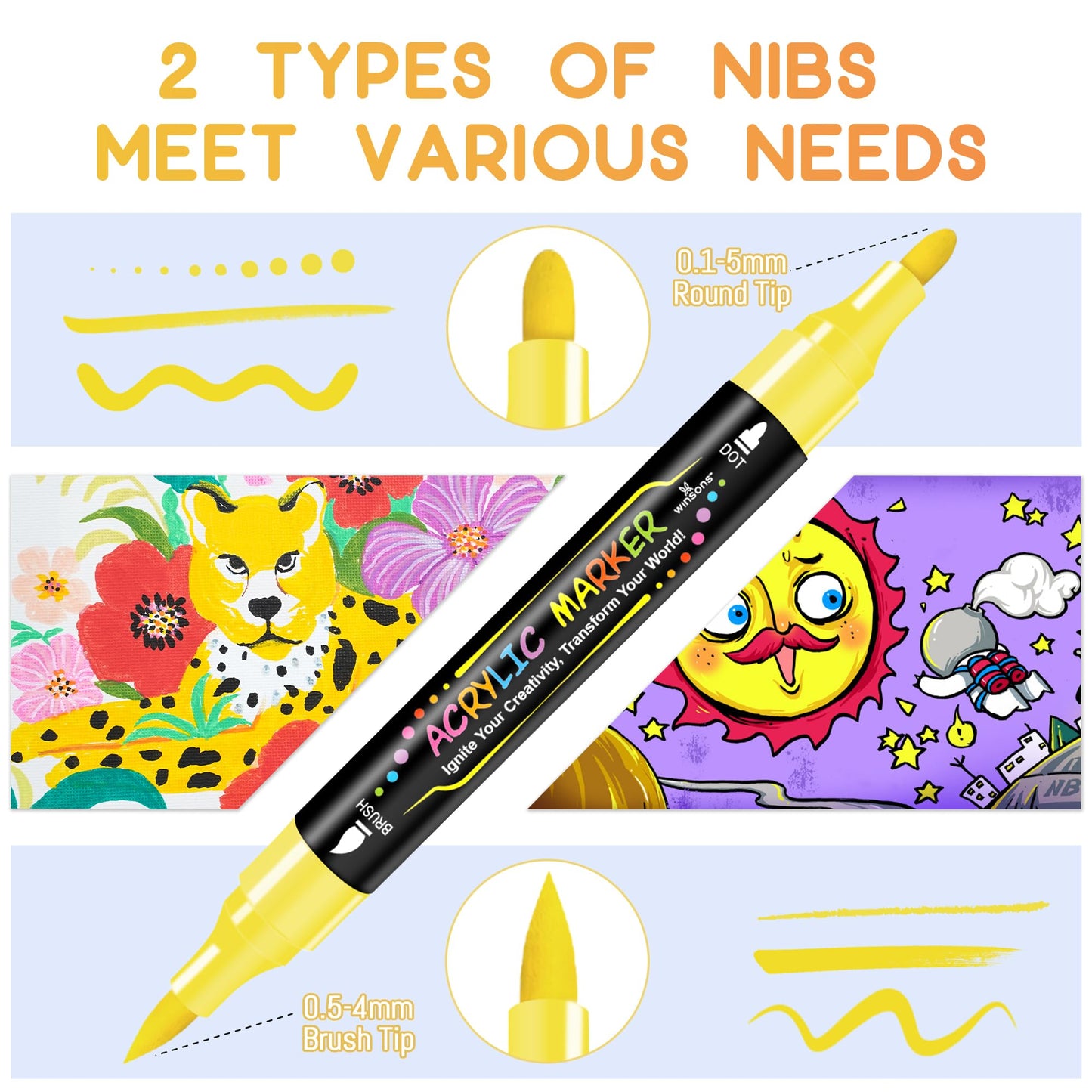 30 Colors Dual Tip Acrylic Paint Markers Pens- Premium Acrylic Paint Markers, Brush & Round Tips, Quick-Drying - for Rock, Canvas, Ceramic, Wood (30 Colors)