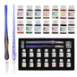 Glass Dip Calligraphy Pen Set, 18-Pieces 14 Color Inks, Pen Holder, Cleaning Cup, 2 Crystal Glass Pens for Art, Writing, Drawing, Signatures, Gift for Kids and Artist