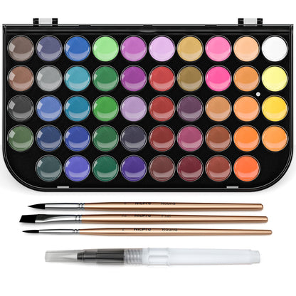 Watercolor Paint Set, 48 Water Colors Kit with 3 Painting Brushes, Palette, Watercolor Pen, Non-toxic Painting Supplies for Kids, Adults, Students, Beginners and Artists