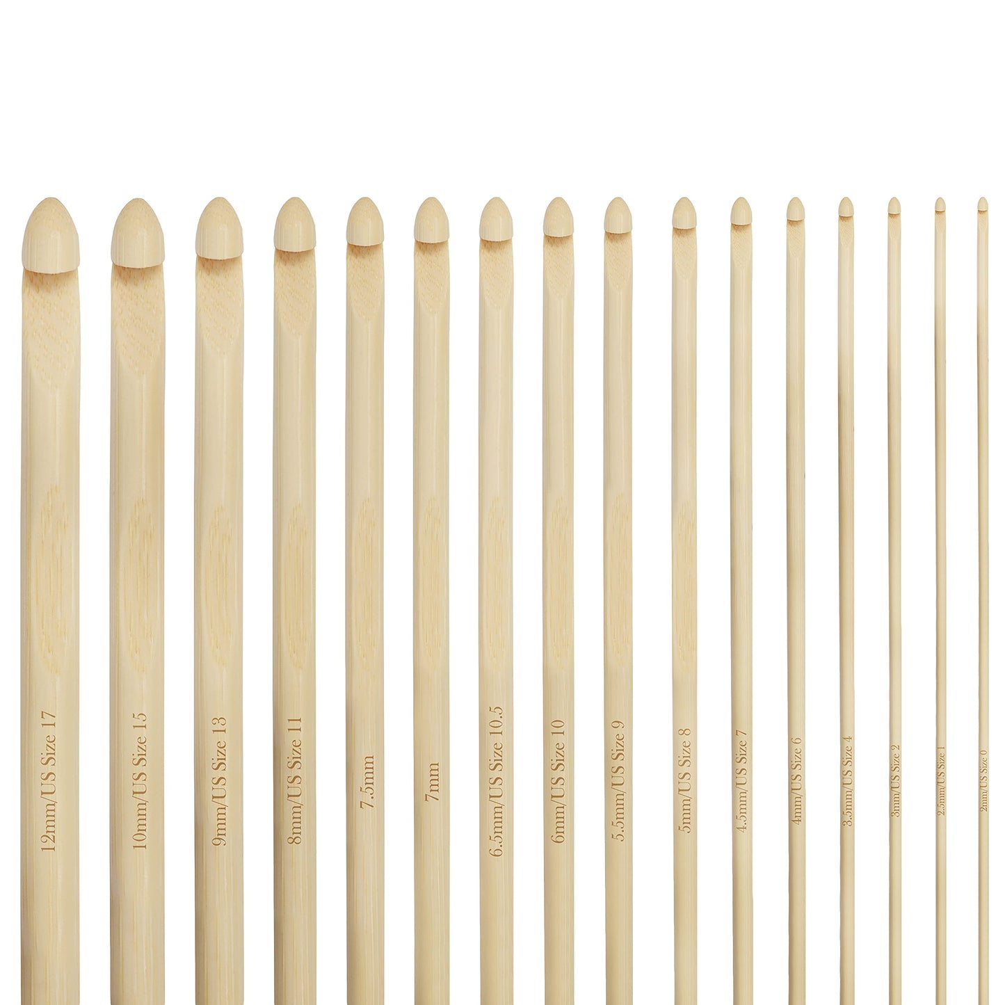 Bamboo Wood Crochet Hooks with Plastic Cable (16 Pairs) - 2-12mm Sizes - Tunisian Hook Needles Set with Bead Ends - for Knitting Yarn, Weave Craft and Crocheting Projects