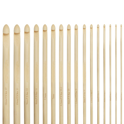 Bamboo Wood Crochet Hooks with Plastic Cable (16 Pairs) - 2-12mm Sizes - Tunisian Hook Needles Set with Bead Ends - for Knitting Yarn, Weave Craft and Crocheting Projects