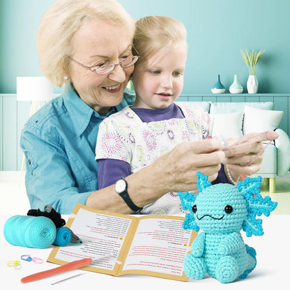 Crochet Kit for Beginners, Crochet Animal Kits,Crocheting Kit for Starters with Step-by-Step Video Tutorials, Beginner Crochet Kit for Adults (1Pack Blue Axolotl)