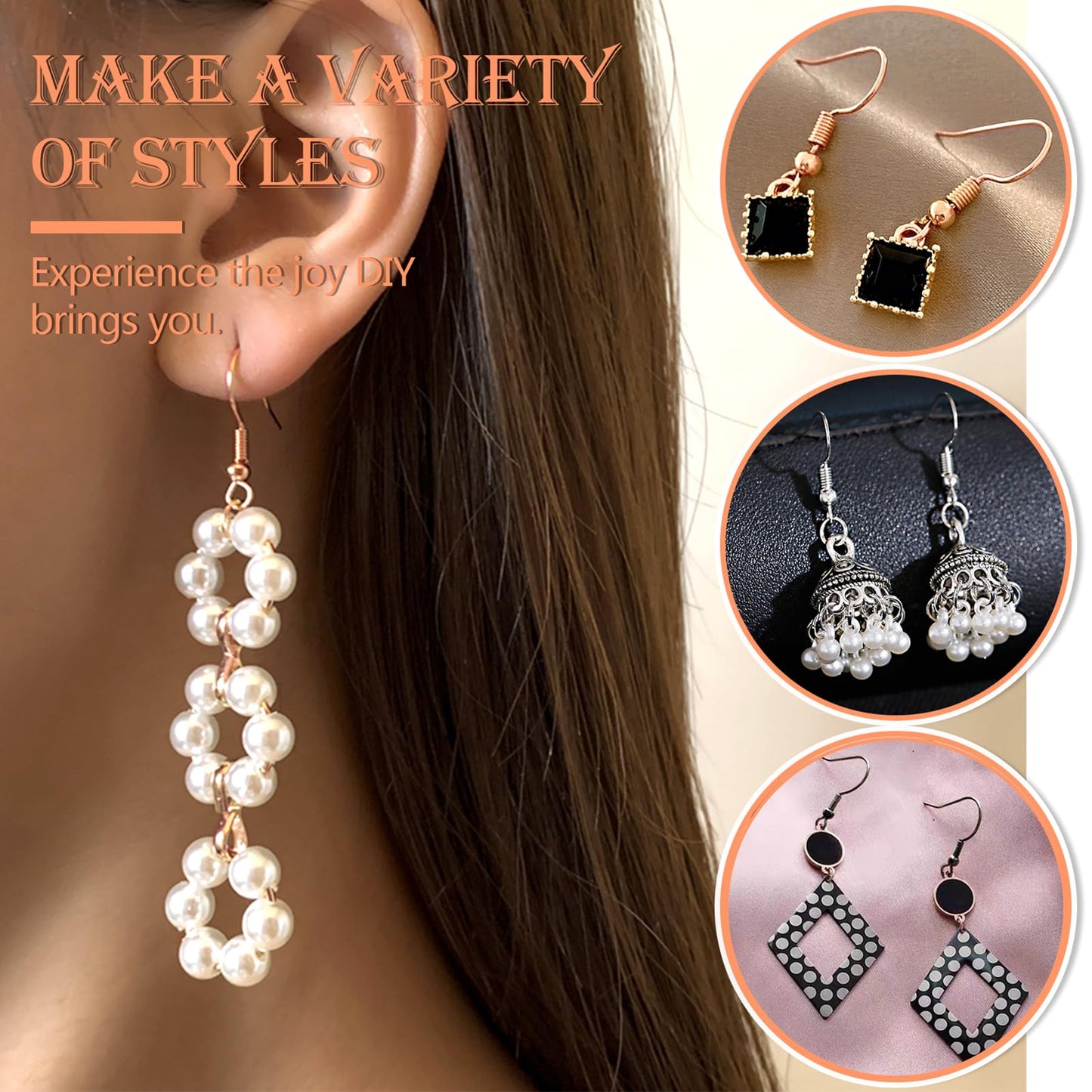 150pcs Hypoallergenic Earring Hooks Mixed Colors Ear Wire Hooks Earring Making Kit with 1000pcs Open Jump Rings 200pcs Earring Backs for Jewelry Making Findings