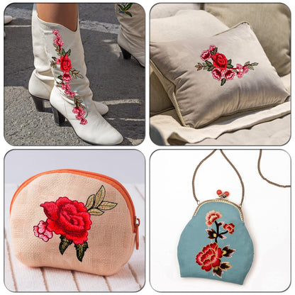 12 Pieces (6 Pairs) Iron On Flower Patches Clothing Patch Delicate Embroidered Flower Appliques for DIY T-Shirt Backpack Hoodies Shoes Bags Decoration, 6 Styles