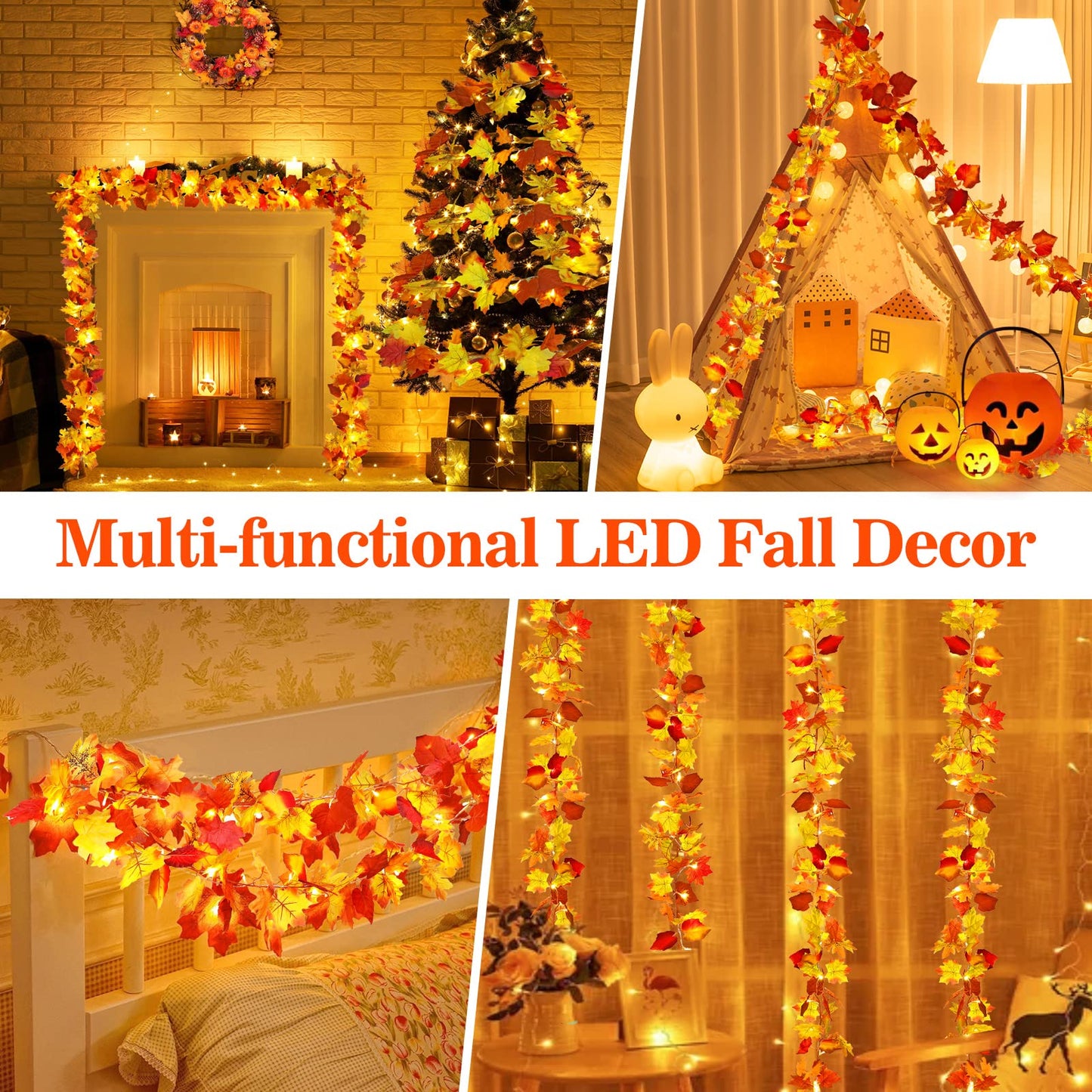 2 Pack Fall Decor for Home Thanksgiving Decorations Lighted Fall Garland Maple Leaves Total 11.8FT 40 LED Battery Operated Indoor Outdoor String Lights Garland Autumn Harvest Party Halloween Decor