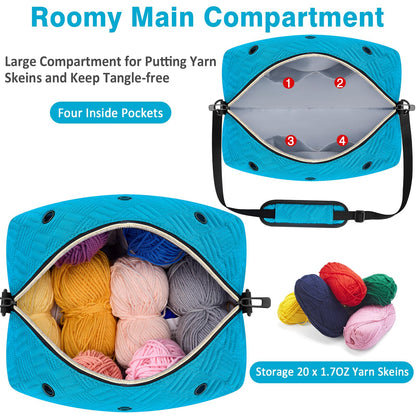 Crochet Yarn Knitting Bag 2 Pcs Yarn Storage Organizer Crocheting Bags for Beginners with Shoulder Strap for Knit Accessories Needles Hooks