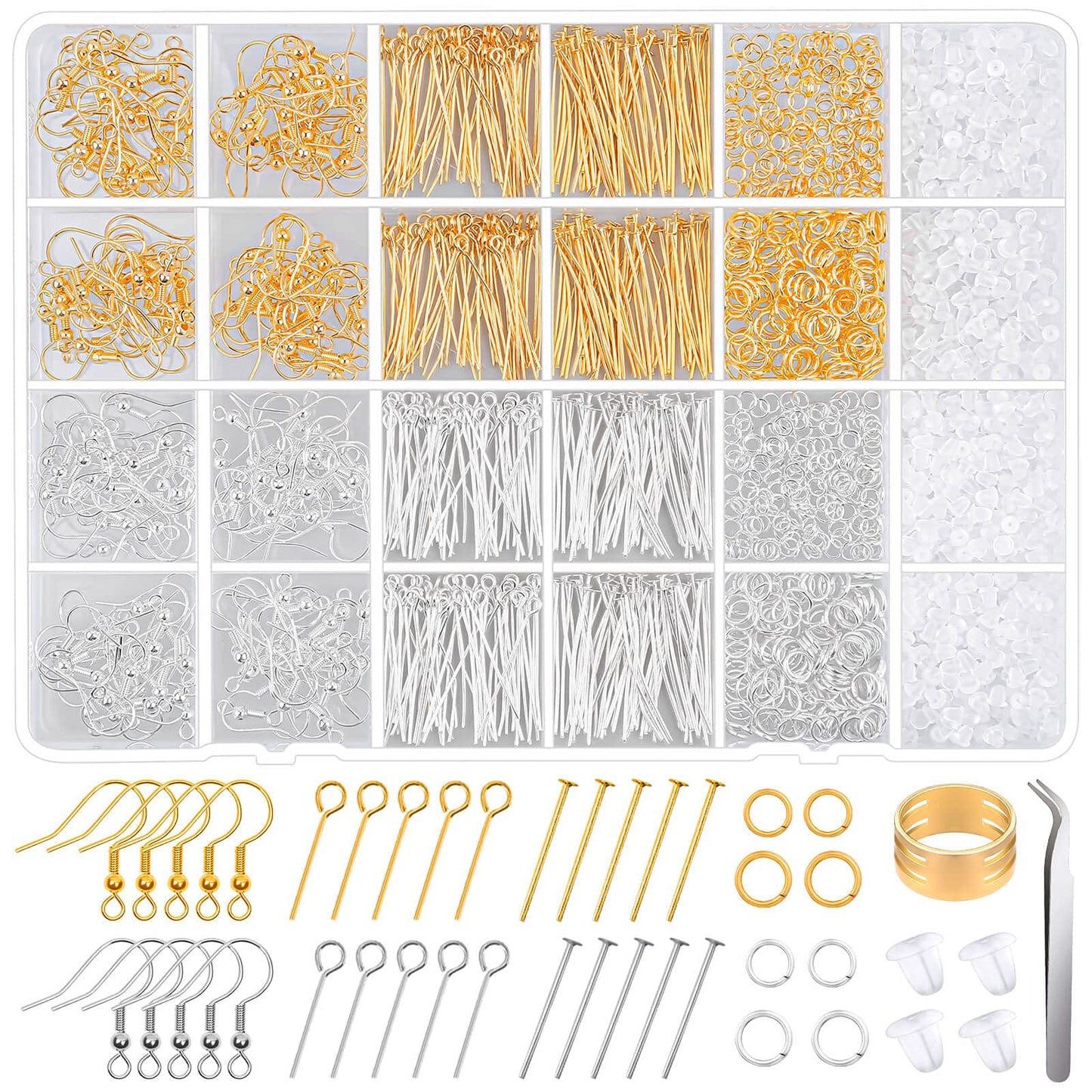 Hypoallergenic Earring Making Kit,   2000Pcs Earring Making Supplies Kit with Hypoallergenic Hooks, Earring Findings, Backs, Pins Jump Rings for Jewelry Making Supplies