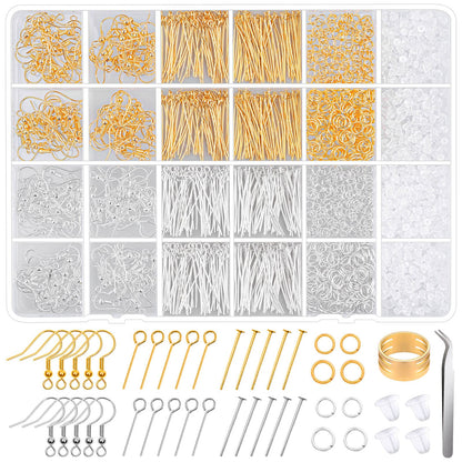 Hypoallergenic Earring Making Kit,   2000Pcs Earring Making Supplies Kit with Hypoallergenic Hooks, Earring Findings, Backs, Pins Jump Rings for Jewelry Making Supplies