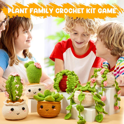 Crochet Kit for Beginners, Crochet Starter Kits for Adults Amigurumi Craft Knitting Crocheting Kits with Step-by-Step Video Tutorials, 6 Pack Hanging Potted Plants Family(40%+ Yarn
