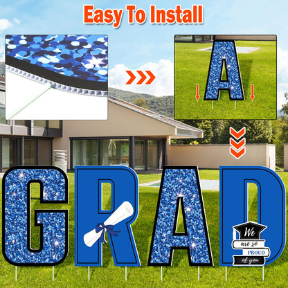16 PCS Graduation Yard Signs, Blue Graduation Yard Signs Class Of 2025, 16 Inches Large Congrats Grad 2025 Yard Signs with Stakes For 2025 Graduation Decorations