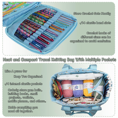 Portable Crochet Bag Organizer, Yarn Storage Organizers and Storage Organized for Crochet Hooks, Knitting Needles, Skeins of Yarn, Knitting & Crochet Supplies, Bees & Flowers (No Accessories)
