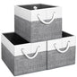 Storage Bins [3-Pack], Foldable Storage Baskets for Organizing Toys, Books, Shelves, Closet, Large Storage Box with Rope Handles, Sturdy Organizer Bins, White & Grey