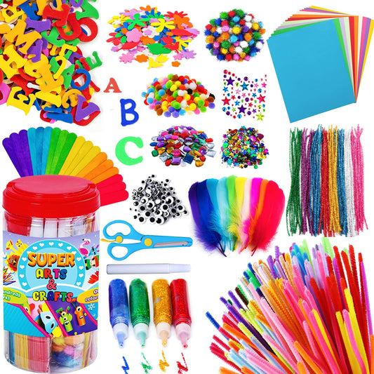 Arts and Crafts Supplies for Kids - Craft Art Supply Jar Kit for Student Age 4 5 6 7 8 9 10 Year Old Crafting Activity - Collage Arts Set for Toddlers Preschool DIY Classroom Home Project