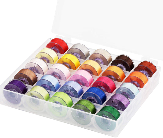 25pcs Assorted Colors Size A Class 15 (SA156) 60WT Prewound Bobbins Thread with Clear Storage Plastic Box for Brother Embroidery Thread Sewing Thread Machine DIY