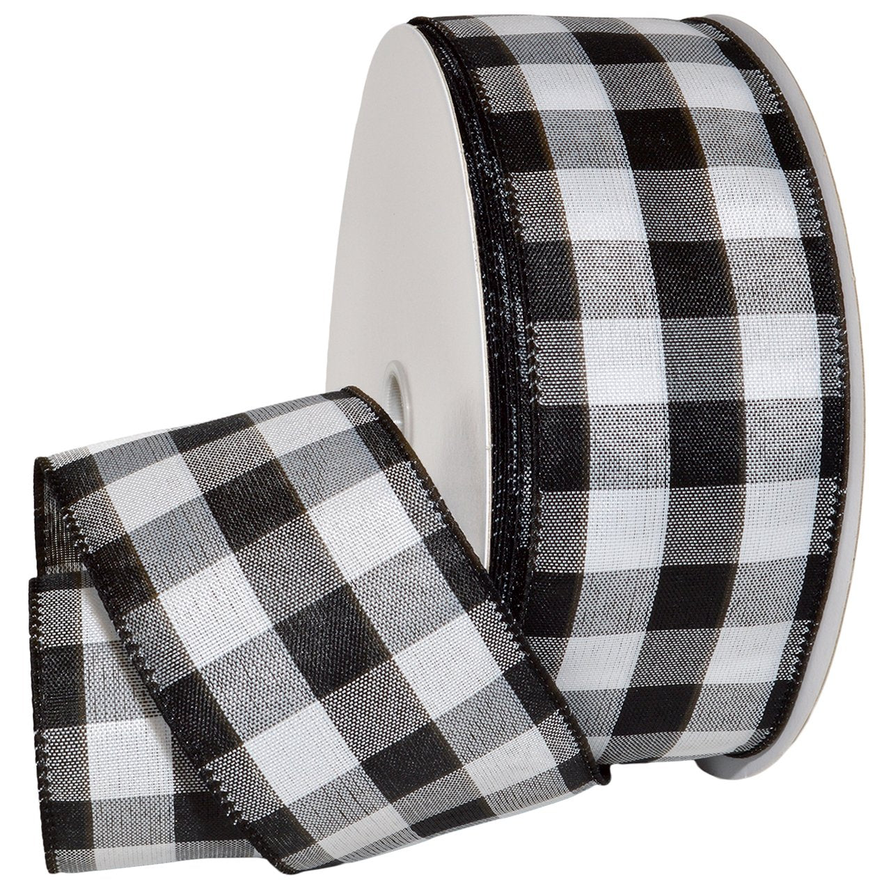 Ribbon 7398.60/50-613 Cambridge 2.5" X 50 YD Wired Ribbon, Black and White, Buffalo Check Plaid Ribbon for Gift Wrapping, Christmas Decorations Indoor Home Decor, Craft Supplies & Materials