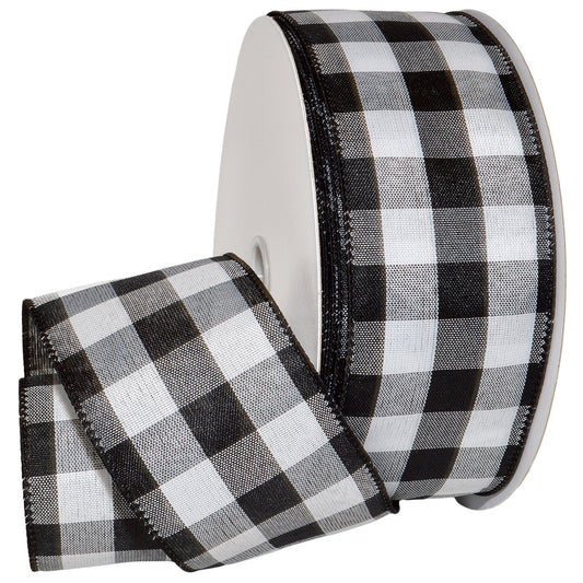 Ribbon 7398.60/50-613 Cambridge 2.5" X 50 YD Wired Ribbon, Black and White, Buffalo Check Plaid Ribbon for Gift Wrapping, Christmas Decorations Indoor Home Decor, Craft Supplies & Materials