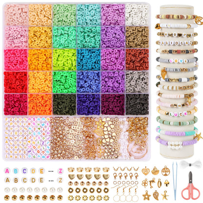 8200pcs Clay Beads Bracelet Making Kit, 30 Colors Flat Preppy for Friendship Bracelets, Polymer Heishi Beads with Charms for Jewelry Making, Holiday Crafts Gift for Teen Girls Adults