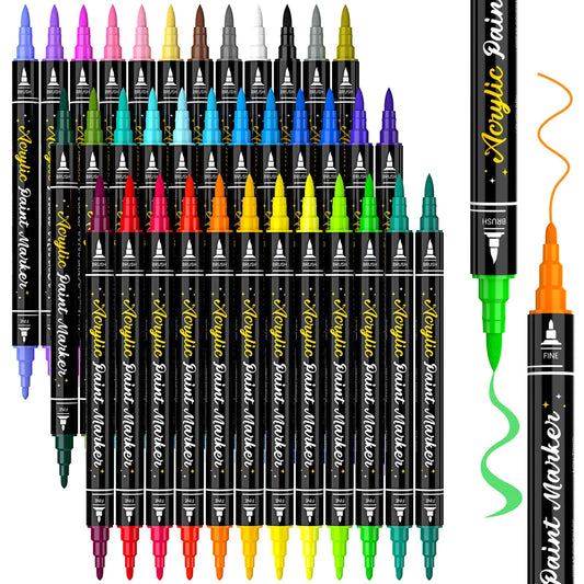 36 Colors Dual Tip Acrylic Paint Pens Paint Markers, Acrylic Markers for Rock Painting, Wood, Glass, Plastic, Fabric, Ceramic Painting Kit,Crafting Supplies for Adults and Kids