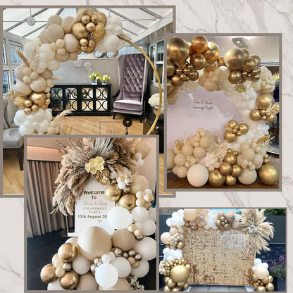 White Sand Gold Balloons Garland Arch Kit,156PCS White Nude Balloons with Metallic Chrome Gold Latex Balloons for Boho Wedding Baby Bridal Shower Engagement Anniversary Birthday Decorations Backdrop