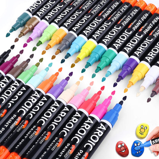 Paint Markers, 28 Colors Oil-Based Waterproof Paint Marker Pen Set.Quick Dry and Permanent Paint Markers Set for Rock, Wood, Metal, Plastic, Glass, Canvas, Ceramic & More! Safe and odorless.