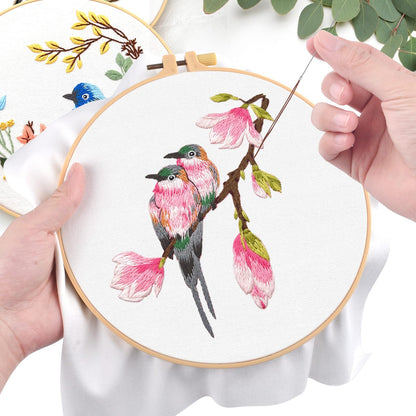 4 Sets Embroidery Kit for Beginners,Hummingbird and Flower Cross Stitch Set for Include Embroidery Cloth Hoops Threads for Craft Lover Hand Stitch (Flowers and Birds)