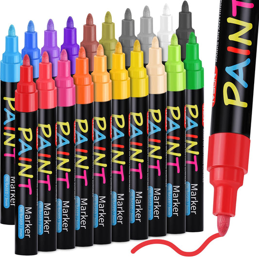 Paint Pens Paint Markers, 20 Colors Oil-Based Waterproof Marker Pen Set, Never Fade Quick Dry and Permanent, Works on Rocks Painting, Wood, Fabric, Plastic, Canvas, Glass, Mugs
