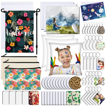 128-Piece Sublimation Blank Products Starter Kit - Perfect for Personalized Printing DIY Crafts, Custom Gifts for Easter, Mother's Day, Children's Day, and Home Decor