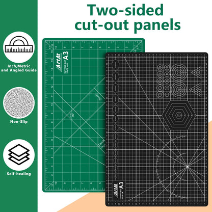 Self Healing Cutting Mat: 12inch x 18inch Double Sided 5-Ply Fabric Cutting Mat for Sewing, Quilting & Arts & Crafts - Gridded Rotary Cutting Board Mat in Green/Black.