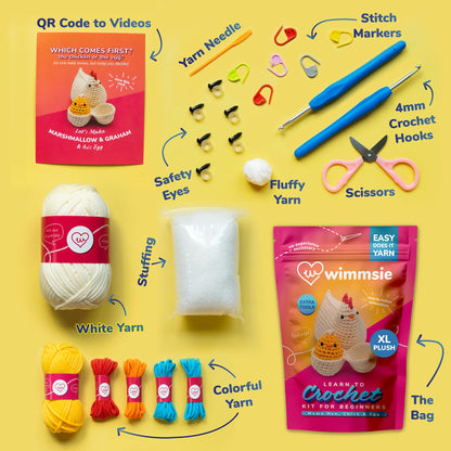 Crochet Animal Kit for Beginners - Easy Beginner Crochet Kit for Kids - Amigurumi Chicken Chick & Egg - 3 Kawaii Stuffed Animals - Cute DIY Yarn Plush