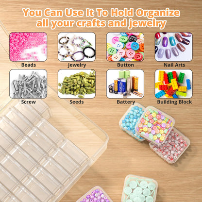 Bead Organizer Box, 31Pcs Small Bead Organizers and Storage Plastic Cases Mini Clear Bead Storage Containers Boxes with Hinged Lid and Rectangle for Bracelet Making DIY Jewelry Craft Nail