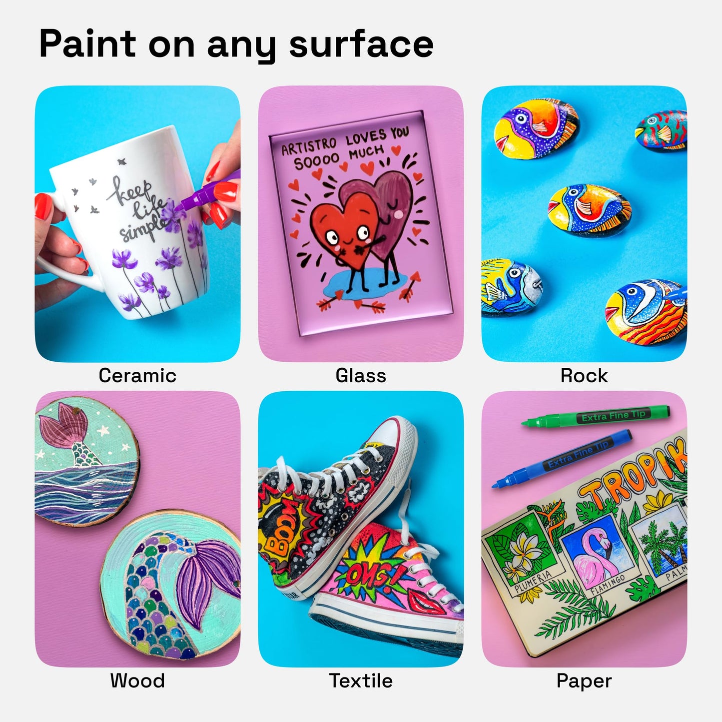 15 Acrylic Paint Pens, Art Set Acrylic Paint Markers, Fabric Markers for Textile, Canvas, Rock, Glass, Wood, Paper, Pumpkin, DIY for Kids and Adults