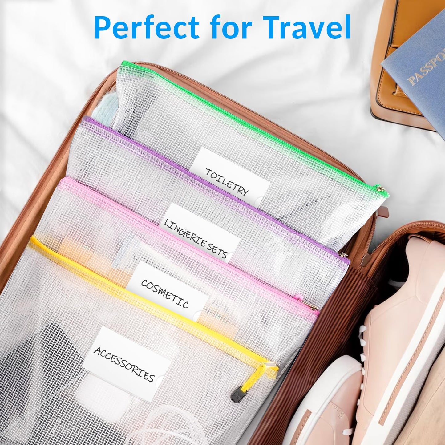 20 Pack Mesh Zipper Pouch Bags, A4 Letter Size, Zipper Bags with Label Pocket, Waterproof Zipper Pouches for Classroom Organization, Board Game Storage, Document Bag for Office School Supplies