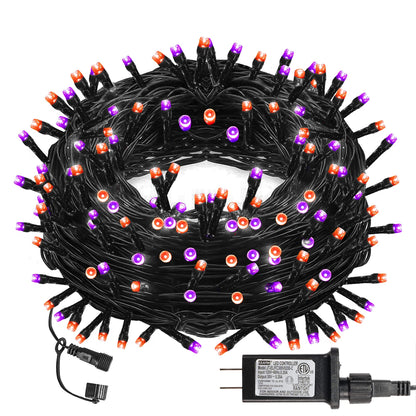 Halloween String Lights, 66FT 200 LED Connectable Black Wire 8 Modes String Lights, Waterproof Christmas Decorations for Indoor Outdoor Patio Party Holiday, Purple & Orange