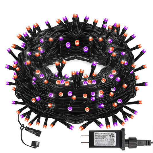 Halloween 300 LED String Lights, 100FT String Lights with 8 Lighting Modes, Halloween Decorations for Party Carnival Supplies, Outdoor Yard Garden Decor (Purple & Orange)